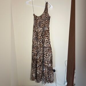 Leopard Print One-Shoulder Maxi Dress - Brown